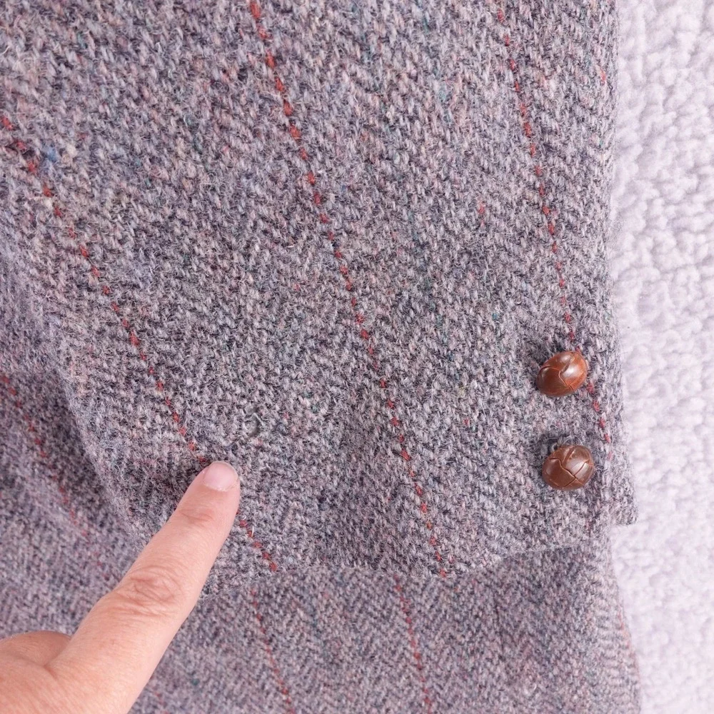 Harris Tweed Mens Grey Herringbone Red Pinstripe Wool Blazer Sport Coat 46R